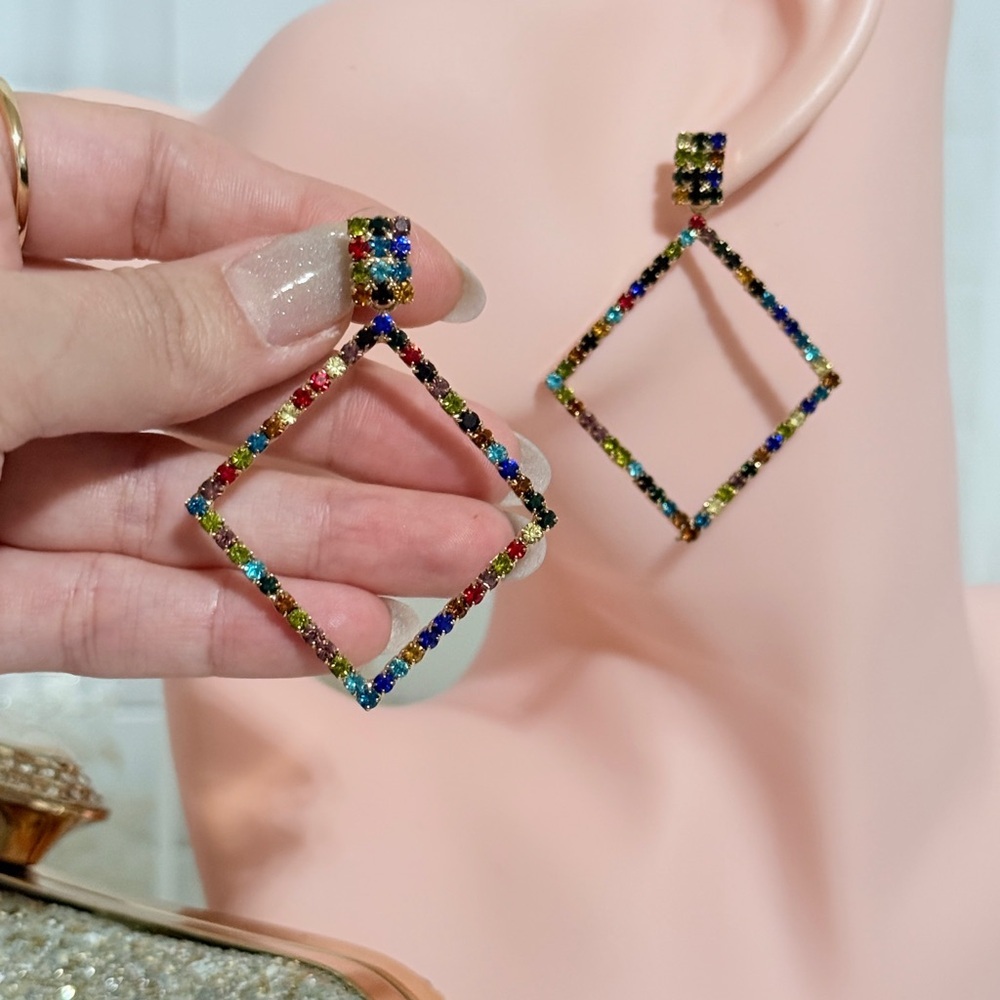 ⚜️ Amazing Multicolor Geometric Drop Earrings - Picture 5 of 8